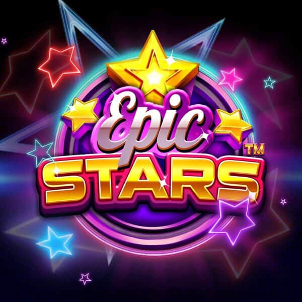 Epic Stars game logo with colorful neon stars and vibrant background, showcasing fun casino-style entertainment.
